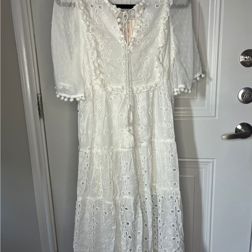 SVS White Cream Off-the-Shoulder Puff Sleeve Sundress